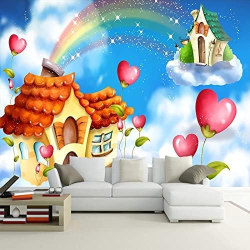 Blauer Himmel, Weiße Wolken, Regenbogenschloss 3D Tapeten Wanddekoration Fototapete Sofas Wohnzimmer Wandbild Schlafzimmer-250cm×170cm