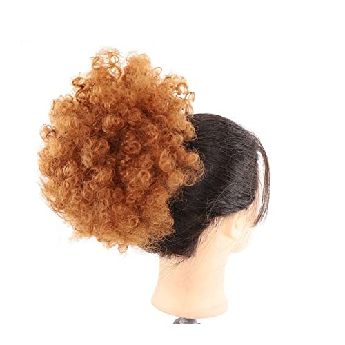 Bun Haarteile Dutt-Kunsthaarteile, Dutt-Erweiterungen for schwarze Frauen, synthetische Afro-Puff-Kordelzug-Pferdeschwanz-Verlängerung, kurzes Afro-verworrenes lockiges Haar Brötchen-Haarteil (Color