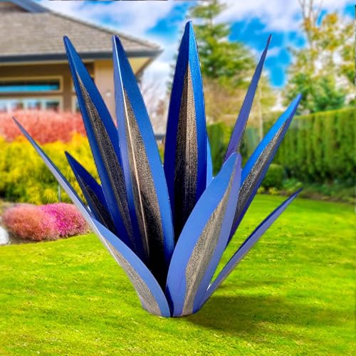 WYEIAHS 65 cm Große Tequila Rustikale Skulptur,Metall Agave Pflanze für den Außenbereich,Terrasse Hof,Wetterresistent Heimdekoration Rustikale Metallskulptur (Blue)