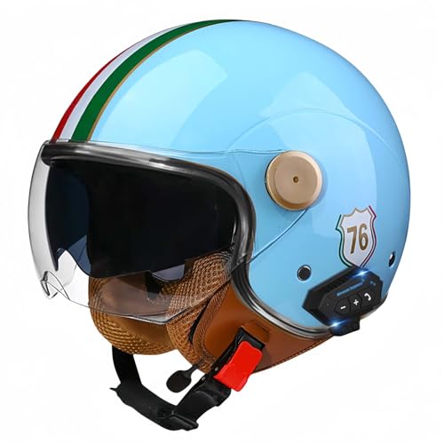 Bluetooth-Motorradhelm, Offenes Gesicht, Rollerhelm, Motocross-Helme Mit Visier, ECE-Zugelassene Motorradhelme Mit Integriertem Mikrofon Für Erwachsene, Männer Und Frauen K,L59-60CM