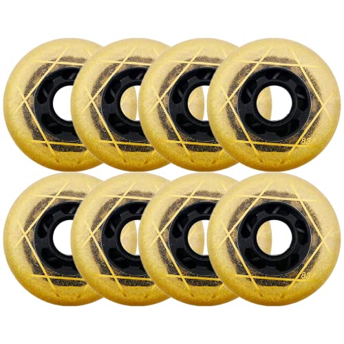 BFVAKBKYT Rollschuh-Räder, Ersatz-Skate-Rollen, Skateboard-Rollen, Inline-Skate, hochelastische PU-Rollen for Bremsrollen, 8er-Pack(Yellow,72mm)