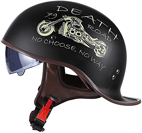 WRMIGN Retro Helm Jethelm mit Sonnenblende Schwalbenschwanz-Design Chopper Helm Roller Helm, mit Einstellbar Schnellverschluss-Gurt, für Cruiser Chopper Biker Moped ECE-Zulassung