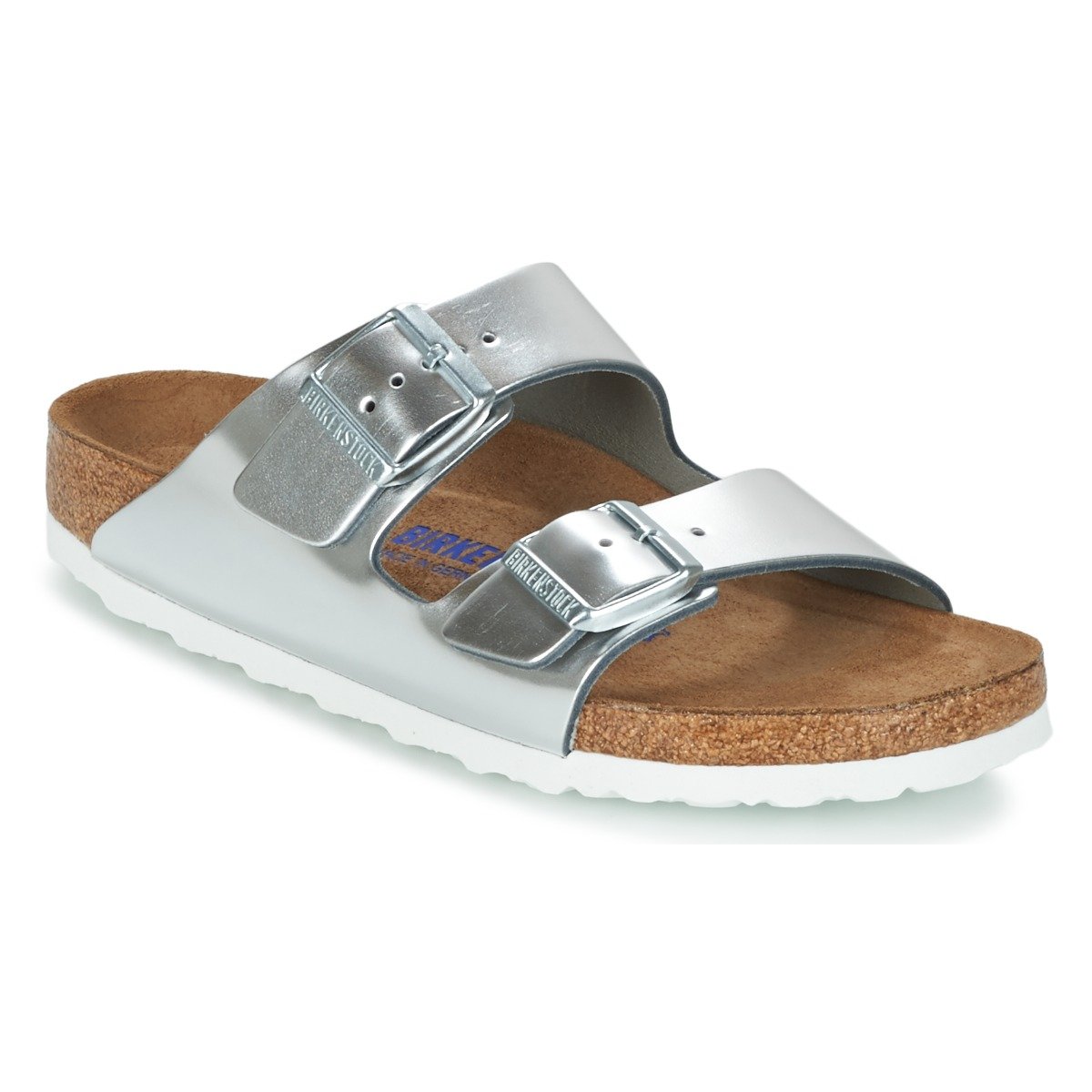 BIRKENSTOCK Damen Arizona Leder Softfootbed Pantoletten, Silber (Metallic Silver), 41 EU