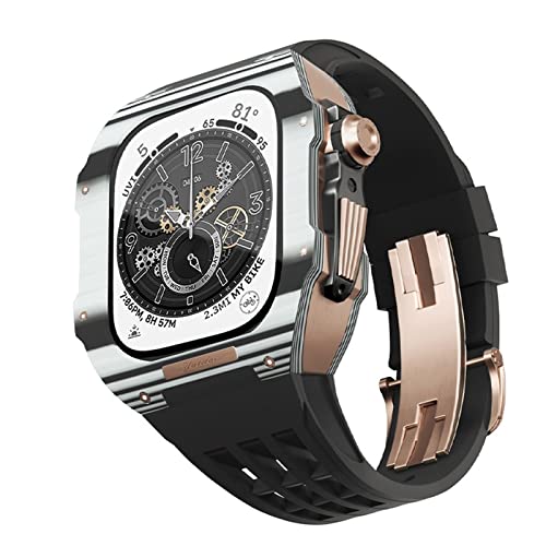 TONECY Fluorkautschukband Kohlefaser-Gehäuse, geeignet für Apple Watch 8/7/6/SE/5/4 Serie, Armbandersatz, 45/44 mm Uhrenarmband-Ersatzarmband-Modifikationsset (Farbe: 25, Größe: 45 mm)