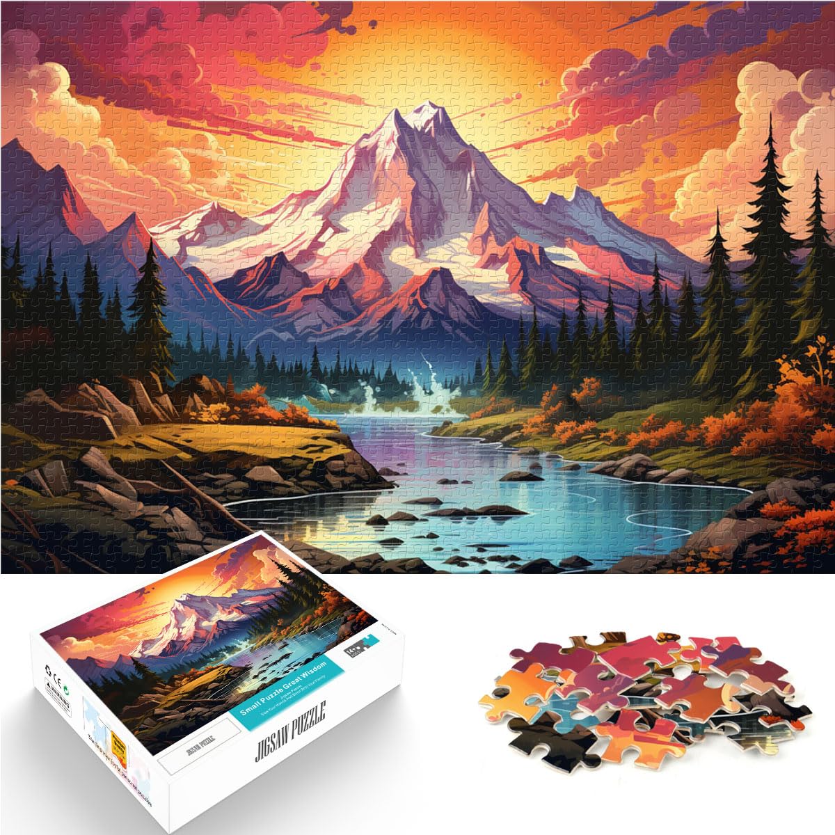 Puzzle für schöne, farbenfrohe Berglandschaften für Erwachsene, 1000-teiliges Puzzle, Holzpuzzle, Künstlersammlung, bildende Kunst, 1000 Teile (50 x 75 cm)