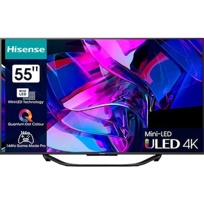 Hisense 55U7KQ 139 cm (55 Zoll) Fernseher 4K Mini LED ULED HDR Smart TV, Quantum Dot, 120Hz, HDMI 2.1, Game Mode Pro, Dolby Vision IQ & Atmos, Bluetooth, Alexa Built-in, Anthrazit [2023]