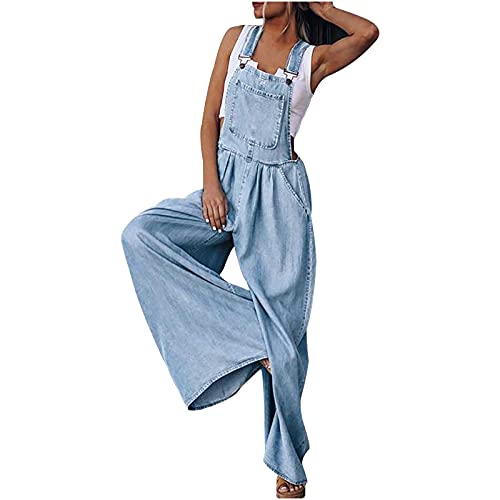 WANGTIANXUE Lässige Jeanslatzhose Stretch Denim Latzhose Jumpsuit für Damen, Jeans Overalls mit Taschen