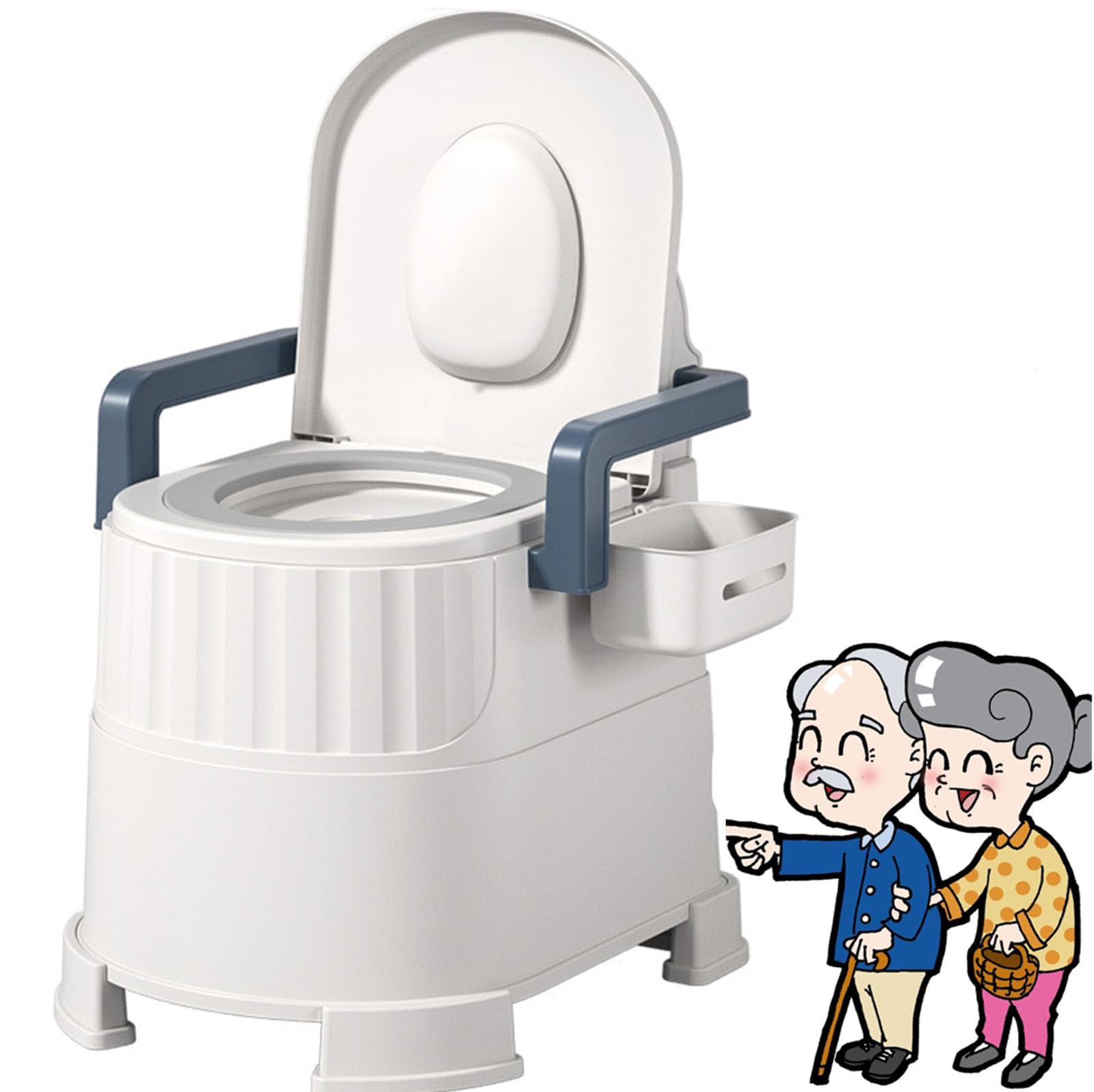 lwjunmm Tragbare Mobile Premium-Toilette Für Ältere Schwangere Frauen Mit Armlehnen Und Abnehmbarem Inneneimer. rutschfeste Toilette,BasicModel-Blue-Room+Toilet