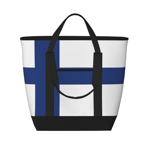 YQxwJL Isolierte Kühltasche mit finnischer Flagge, großes Fassungsvermögen, Einkaufstasche, Reisetasche, Strand, wiederverwendbare Einkaufstasche für Erwachsene, Schwarz, Einheitsgröße