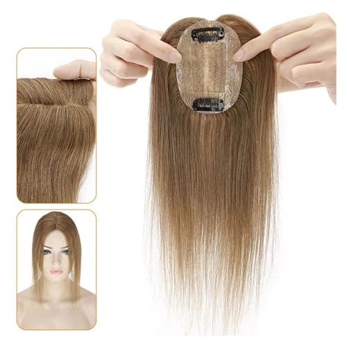 Haartopper für Frauen Echthaar-Topper for Frauen, 6 x 9 cm, handgebundene Haar-Topper mit Seidenbasis, 110% indisches Haar, glattes, natürliches Haarteil, Clip-in-Haarverlängerung Haarteil Topper Tou