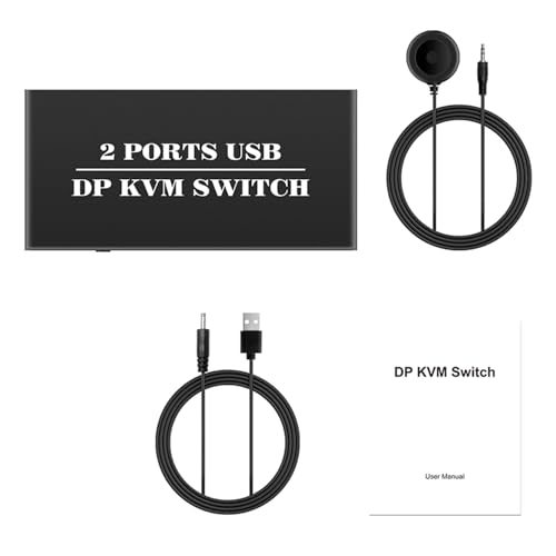 Aurgiarme Switcher Laptops DisplayPort Switcher 2 Port 4K@60Hz 2 In 1 Out Mit 3 Stück USB2.0 Port Für 2 PC Computer