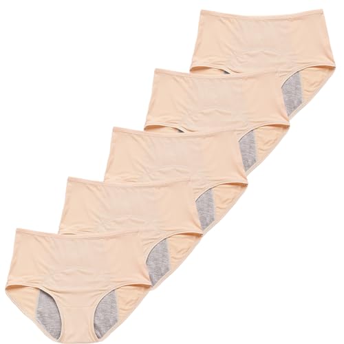 Auslaufsichere Unterwäsche Damen Inkontinenz,5er Pack Damen Periodenhose Damen Bequeme Atmungsaktiv Hipster Pantys Weich Frauen Unterwäsche (B XL)