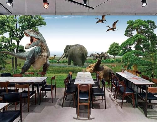 Grasland Baum Tier Dinosaurier Elefant 3D Tapete Poster Restaurant Schlafzimmer Wohnzimmer Sofa TV Dekorative Wand-150cm×105cm