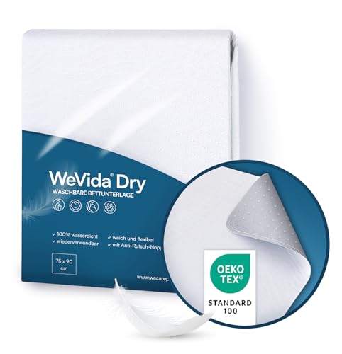 WeVida®Dry Waschbare Inkontinenz Bettunterlage wasserdicht | Inkontinenzunterlage mit rutschfestem Silikonkissen (90 x 160 cm)