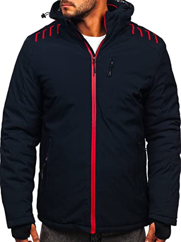 BOLF Herren Winterjacke Skijacke Snowboardjacke mit Reißverschluss und Kapuze Bündchen Outdoor Freizeit 6580 Dunkelblau XXL [4D4]