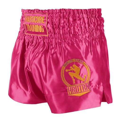 Hardcore Training Damen Klassische Muay Thai Shorts Kickboxen MMA Kampfsport Sparring Shorts Grappling (DE/NL/SE/PL, Alphanumerisch, L, Regular, Regular, Pink)