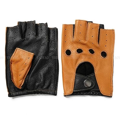 WILsem Frühling Herbst Männer Echte Leder Handschuhe Halb Finger Ziegenleder Fingerlose Fitness Fahren Männliche Handschuhe