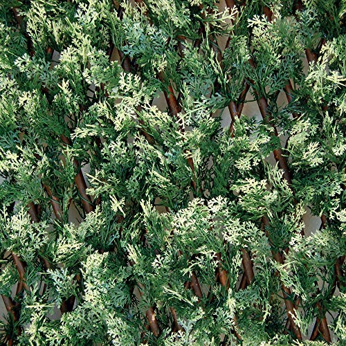 Tenax Künstliche Hecke mit Blättern, ausziehbar, aus Weide, 3D Divy X-Tens Cyprus, 1 x 2 m, Grün/Weiß