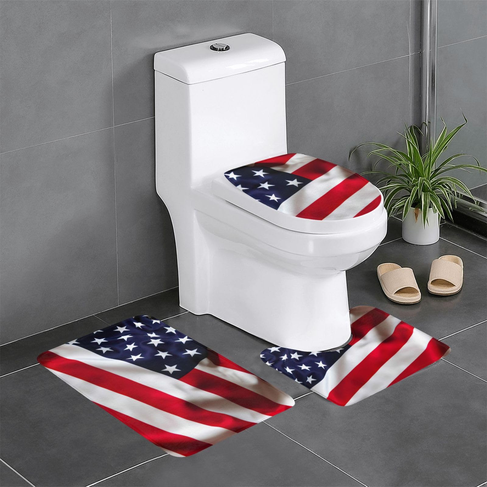 Wurton Badteppich-Set mit amerikanischer Flagge, Polyester, stilvoll, funktional, 3 Stück