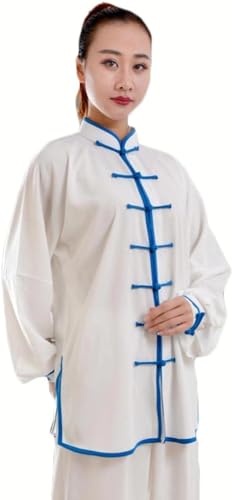 NERHWIVS Kampfsport-Tai-Chi-Anzug, handbestickt, Unisex, chinesischer traditioneller Wing Chun-Anzug, Baumwolle, Tai Chi, chinesisches Kung Fu,White3-3XS