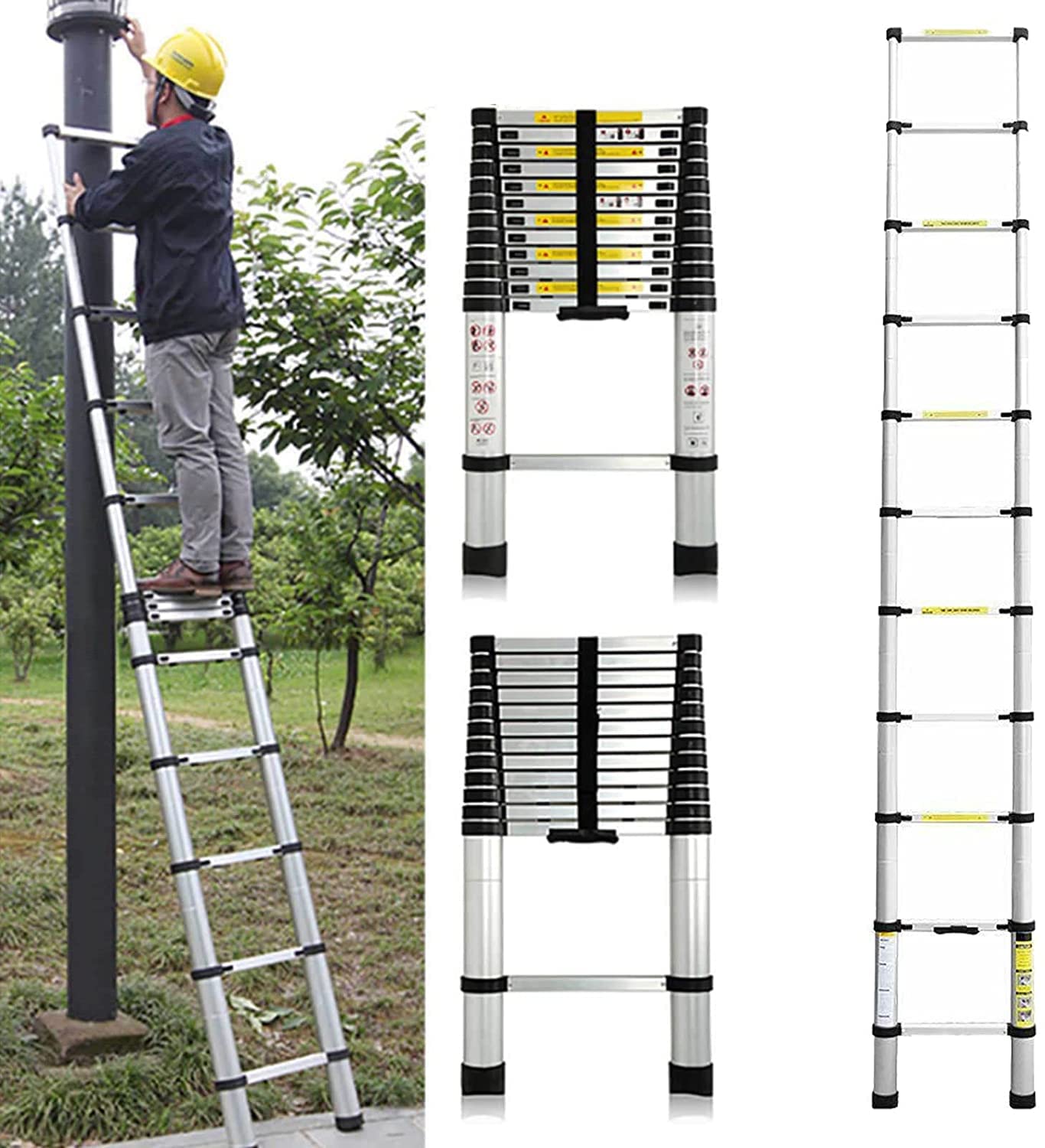 RASOANOA Teleskop-Ausziehleiter 16,5 Fuß, professionelle gerade Leiter, Aluminium-Teleskopleiter mit abnehmbaren Haken, Mehrzweck-Teleskopleiter für Zuhause, Büro, drinnen und draußen, Ambitious