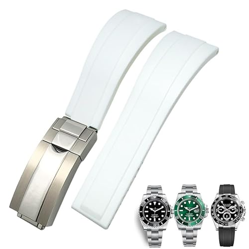 IOTUP 20 mm Gummi-Uhrenarmband für Rolex Daytona Submariner GMT Yacht-Master Oysterflex Silikonband Faltschließe, 20mm Rose buckle, Achat