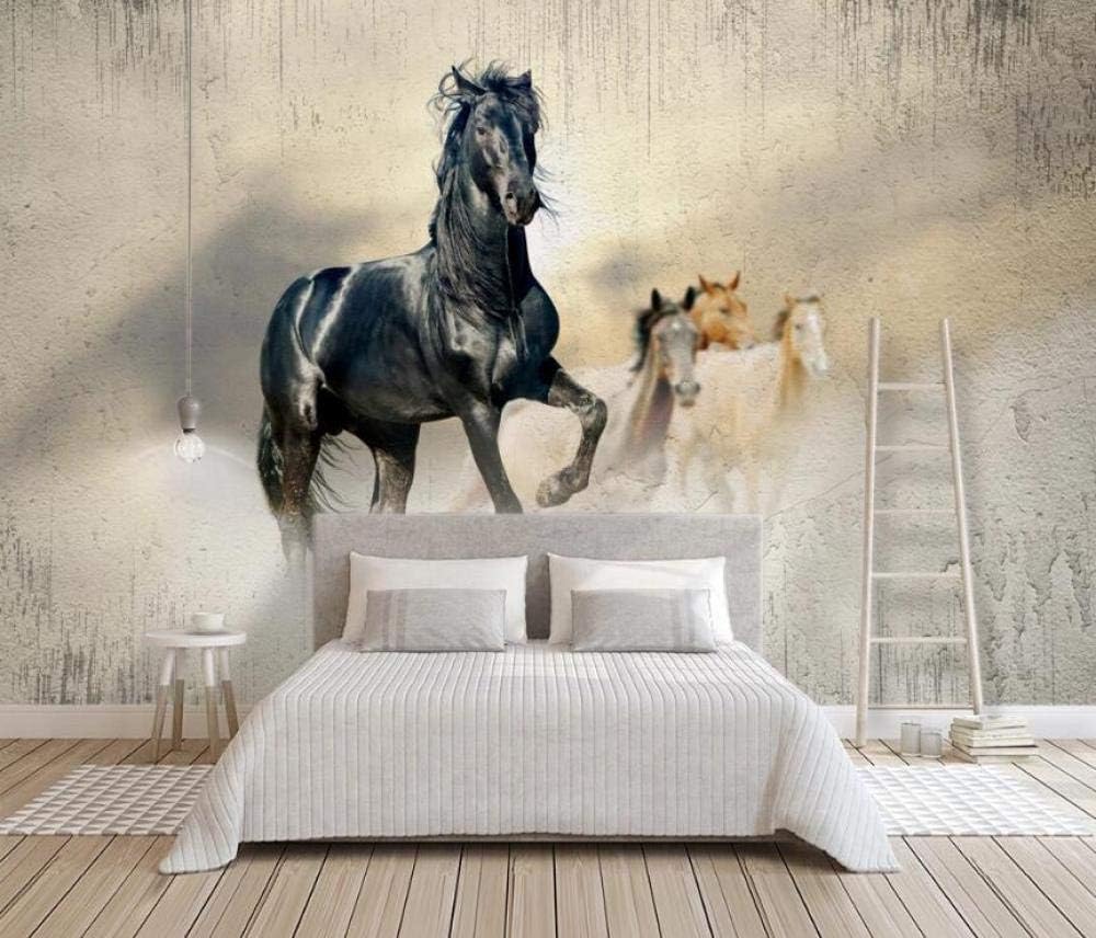 Laufendes Pferd Kubische Zementwand 3D Tapete Poster Restaurant Schlafzimmer Wohnzimmer Sofa TV Dekorative Wand-400cm×280cm