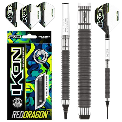 RED DRAGON Ikon 1.4 20 Gramm Professionelles Wolfram Softip Dart Set mit Flights und Schäften