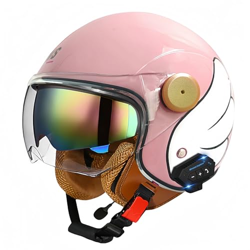 3/4-Bluetooth-Helm mit offenem Gesicht, Vintage-Motorrad-Halbhelm, ECE-zugelassenes Moped mit Doppelvisier, Motorradhelm für Männer, Erwachsene, Frauen X,XXL63-64CM