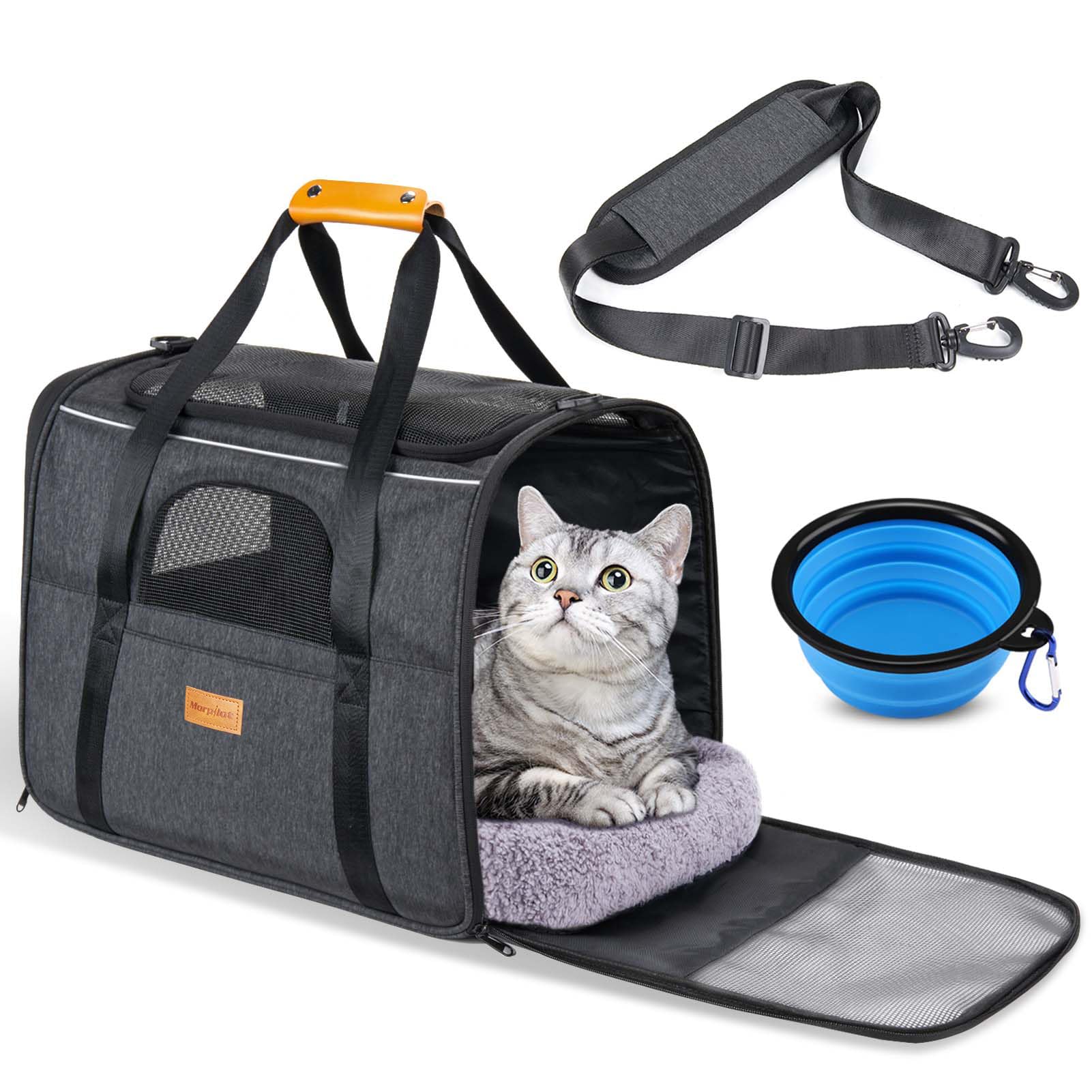 morpilot Transportbox Katze Katzen transportboxen, Faltbare katzentasche transporttasche, hundetragetasche Transporttasche mit Einstellbar Schultergurt katzenbox für Katzen Kleiner Hund Welpe