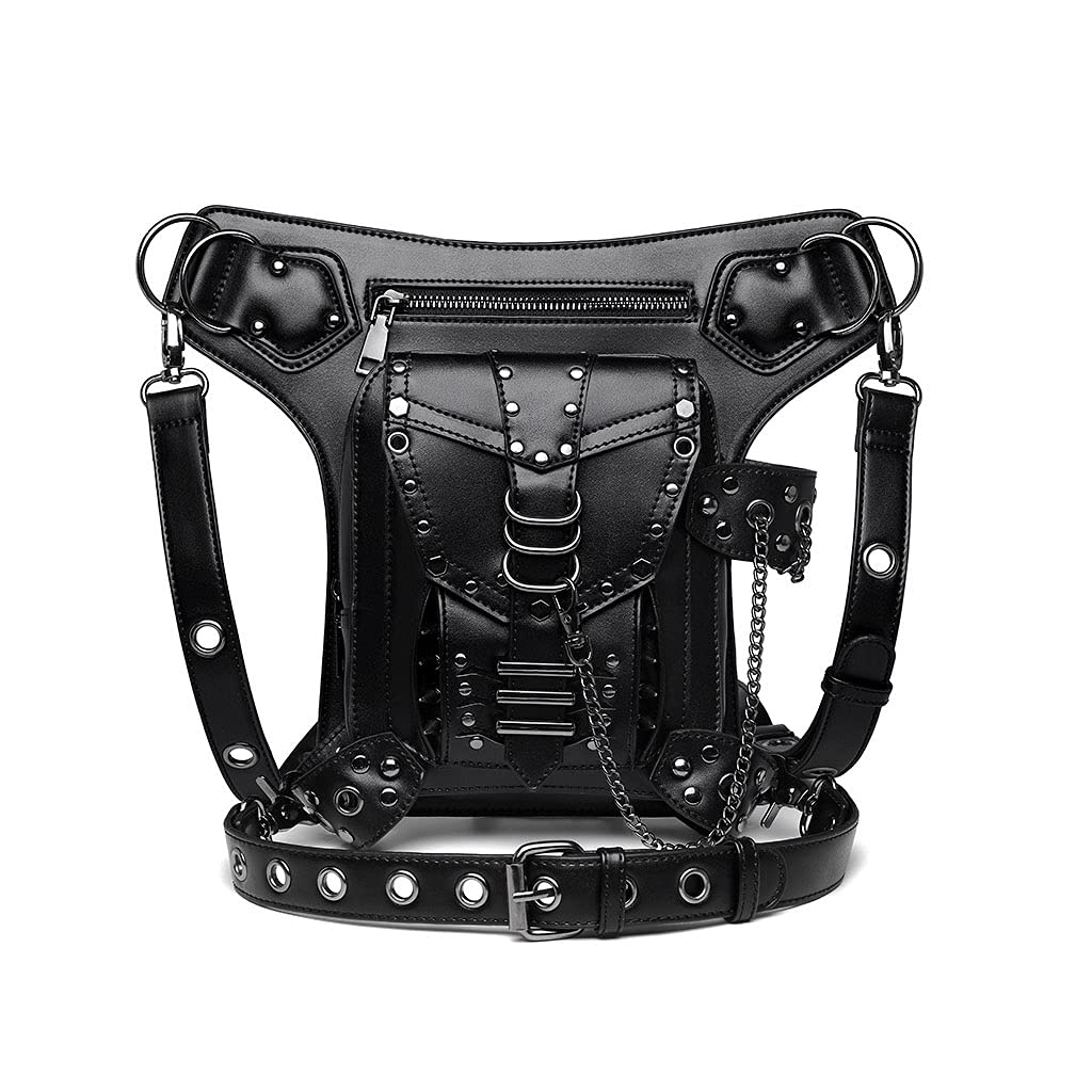 Frauen Gothic Taille Tasche PU Seite Tasche Geldbörse Umhängetaschen