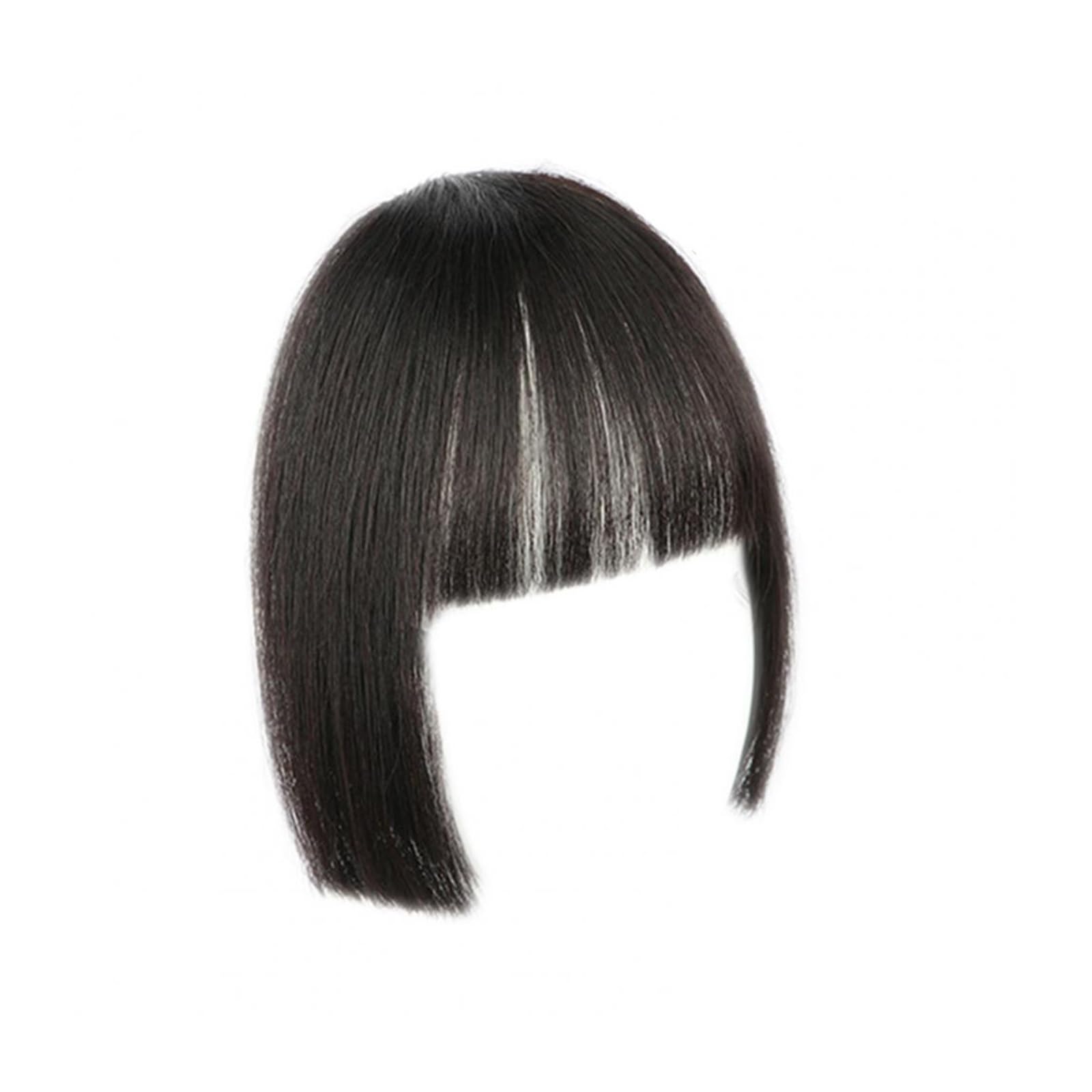 Pony Extension für Damen Extensions Pony, natürlich, passen gut zu Perücken-Pony, Hochtemperatur-Faser, flacher Pony, Prinzessinnenschnitt, Kunsthaar for Outfit Fringe Bangs(Black Brown)