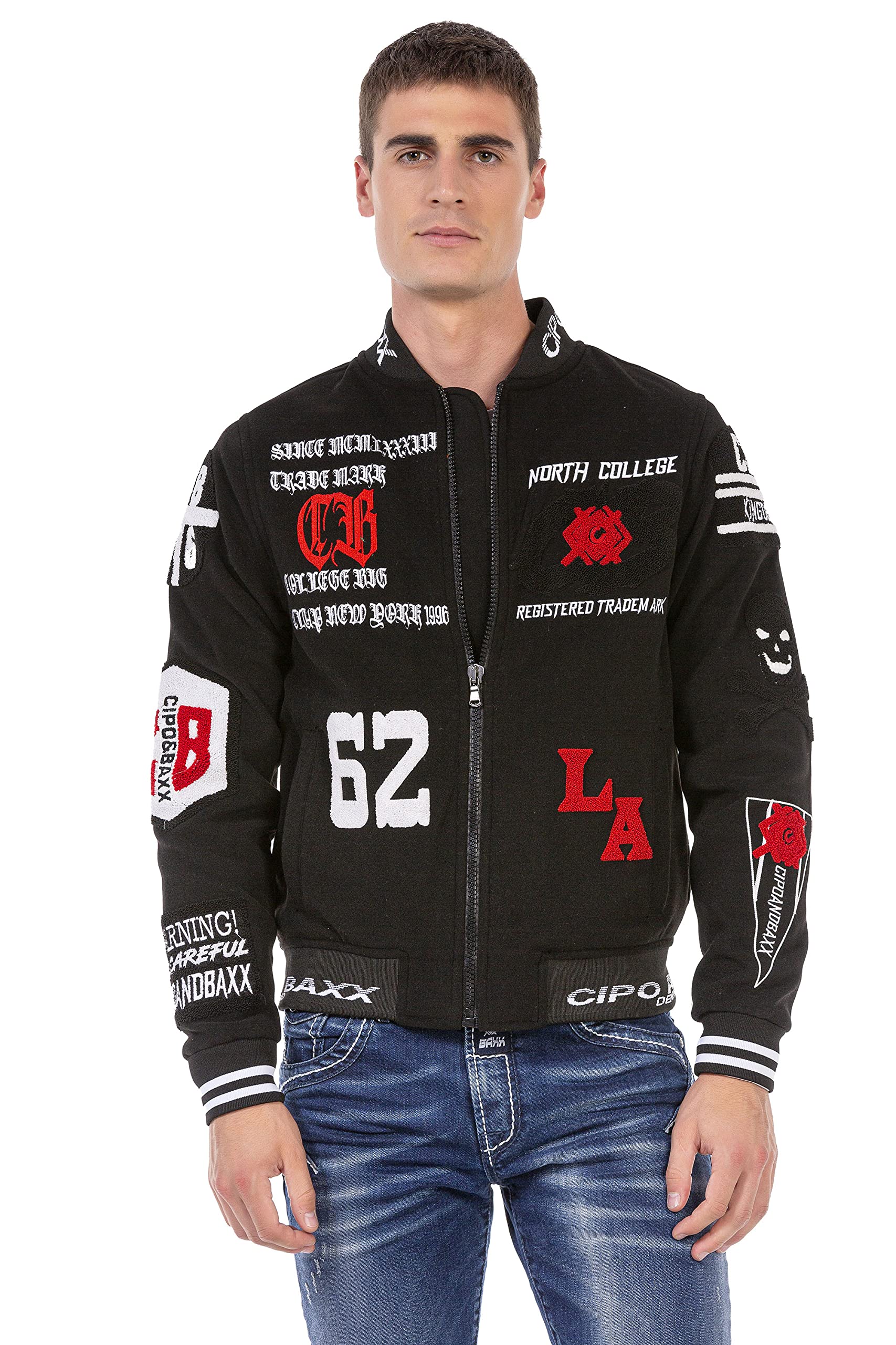 Cipo & Baxx Herren Collagejacke Freizeit Sweatjacke Übergangsjacke CJ274 Schwarz M