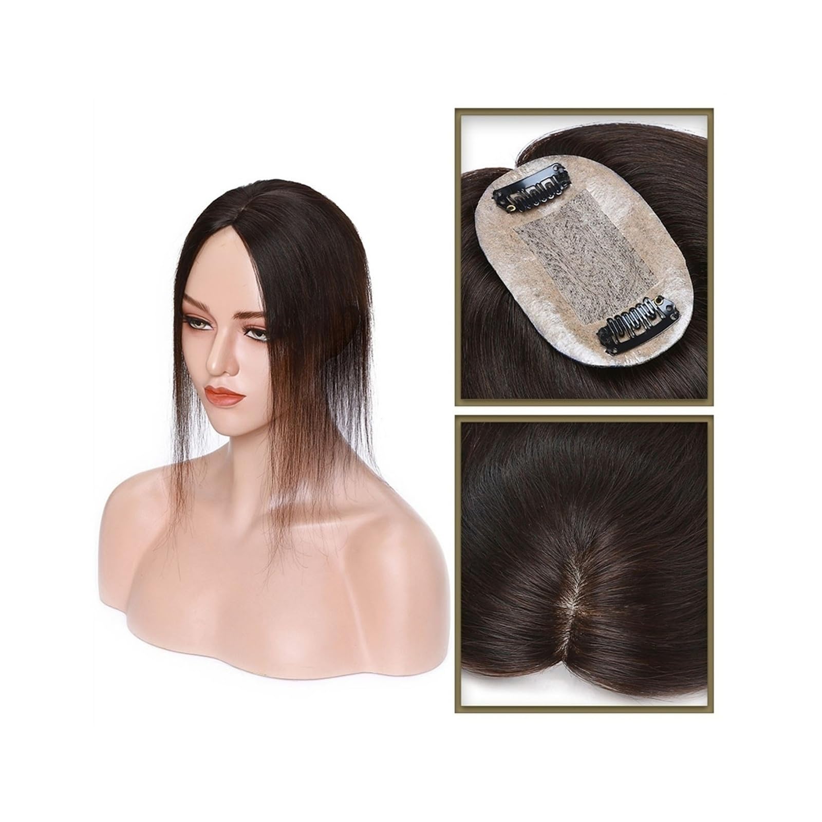 Haartopper für Frauen Haar-Topper aus echtem Menschenhaar, 6 x 9 cm, Mittelteil, Seidenbasis, Damen-Topper, Clip-in-Haarverlängerung, glattes Haarteil for Haarausfall, dünner werdendes Haar Haarteil T