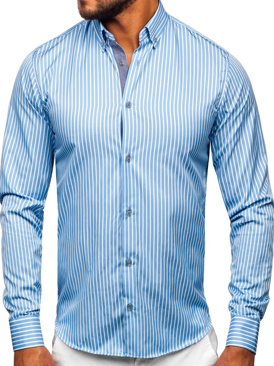 BOLF Herren Hemd Langarm Freizeithemd Langarmhemd Elegant Business Party Bügelleicht Farbwahl Classic Basic Slim Fit Casual Style 22730 Hellblau XL [2B2]