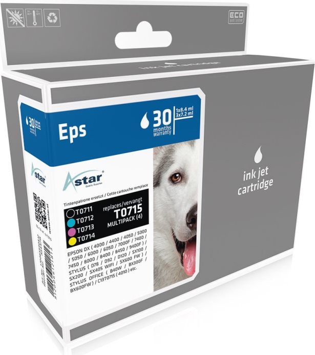 Astar - 4er-Pack - Schwarz, Gelb, Cyan, Magenta - Tintenpatrone (entspricht: Epson T0715) - für Epson Stylus DX9400, SX115, SX215, SX218, SX415, SX515, SX610, Stylus Office BX310, BX610 (AS44715)