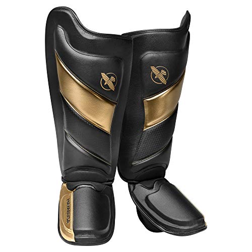 Hayabusa T3 Schienbeinschoner für Muay Thai, Kickboxen und MMA (Schwarz/Gold, Medium)