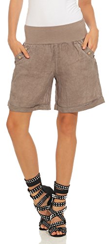 Mississhop 280 Damen Leinenshorts Bermuda lockere Kurze Hose Freizeithose 100% Leinen Shorts mit DREI Knöpfen Sommer Strand Fango XXL