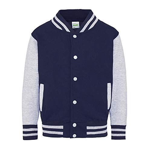 Just Hoods Kinder College Jacke/Oxford Navy/Heather Grey, 7/8 (M)