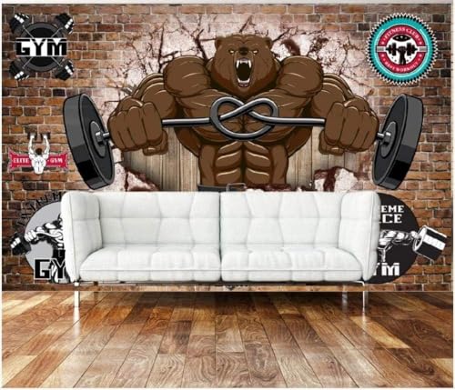 Vintage Nostalgic Ziegelmauer Bear Gym 3D Tapete Poster Restaurant Schlafzimmer Wohnzimmer Sofa TV Dekorative Wand-350cm×256cm