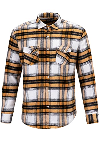 Reslad Holzfällerhemd Hemd Herren kariert Vintage Karo-Hemd Flanellhemd Männer Langarm Checked Flanell Shirt RS-7116 Gelb-Schwarz 2XL