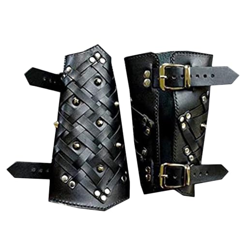 MDFCZXP Leder Rüstung Armstulpen, Männer Mittelalter Cosplay Wikinger Piraten Ritter Stulpen Armband Steampunk Zubehör,Schwarz,20cm