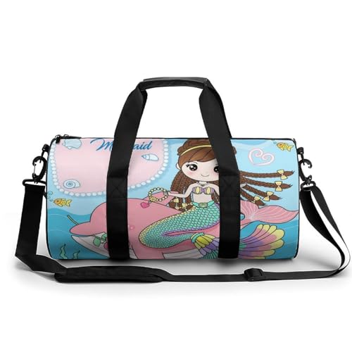 Meerjungfrau Delphin Sport Duffel Bag Sporttasche Reisetasche Handgepäck Tasche Schwimmtasche Weekender Bag 45x23x23cm