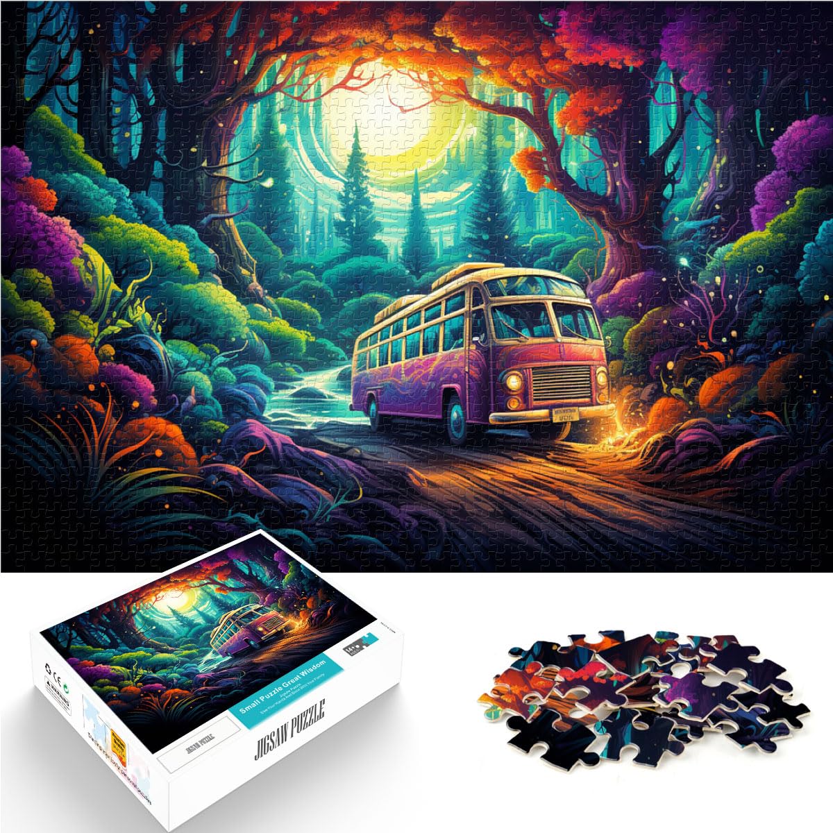 Spielzeug-Puzzle, farbenfroher Psychedelischer Kunstbus, Puzzle für Erwachsene, 1000 Teile, Holzpuzzle, schwierige, Harte Puzzles für Frauen und Männer, 1000 Teile (50 x 75 cm)