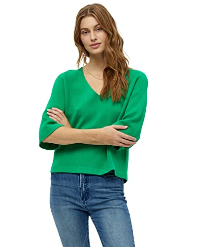 Peppercorn Damen Rosalia V-Ausschnitt Halb Ärmel Strickpullover Grün | Herbst Pulli Größe XL Pullover mit 3-4 Ärmeln, 3205 Bright Green