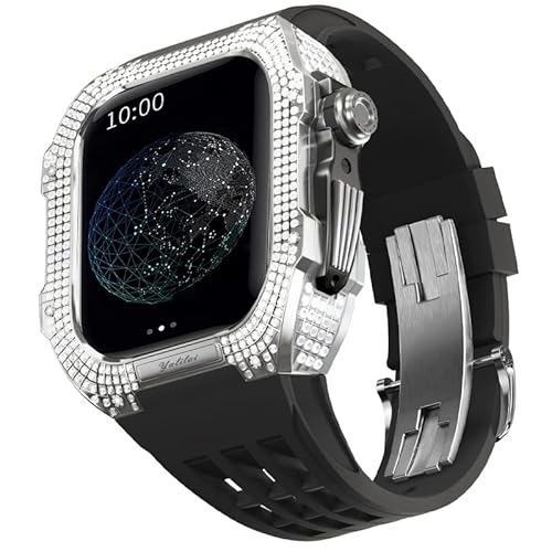 TONECY Edles Titan-Gehäuse und Gummiband, kompatibel mit Apple Watch 45 mm, Titanlegierungs-Lünette und Fluorkautschuk-Armband für iWatch Serie 8, 7, 45 mm Umbauset