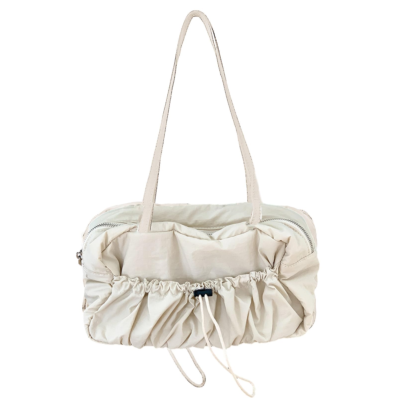 ohodhmnu Damen Tragetasche, modische Tasche, Achseltasche, Handtaschen, Schultertaschen für Mädchen, Frauen, plissierte Taschen, Reise-Tragetasche, Geldbörse, Unterarmtasche, beige, with ribbon