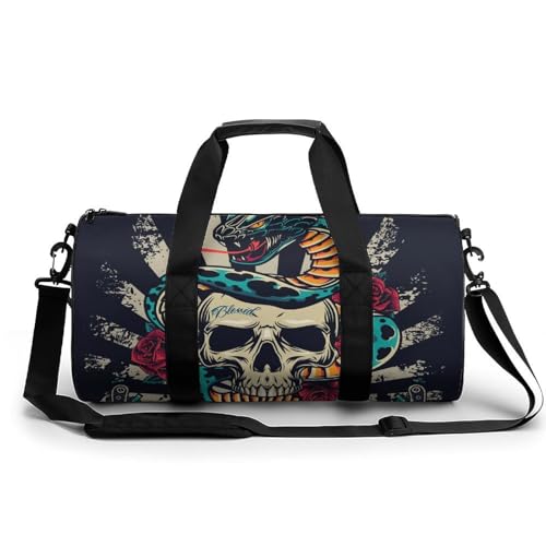 Schlangen-Totenkopf Sport Duffel Bag Sporttasche Reisetasche Handgepäck Tasche Schwimmtasche Weekender Bag 45x23x23cm