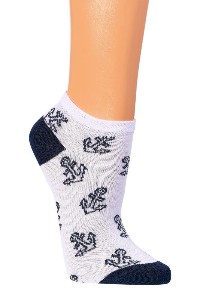 Wowerat Bio Sneaker Socken mit 98% Biobaumwolle maritim Unisex (as3, numeric, numeric_36, numeric_41, regular, short, weiße+blaue Anker)