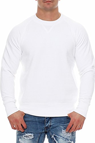 Herren Pullover Sweatshirt Langarm Pulli ohne Kapuze S M L XL 2XL 3XL, Größe:M, Farbe:Weiß